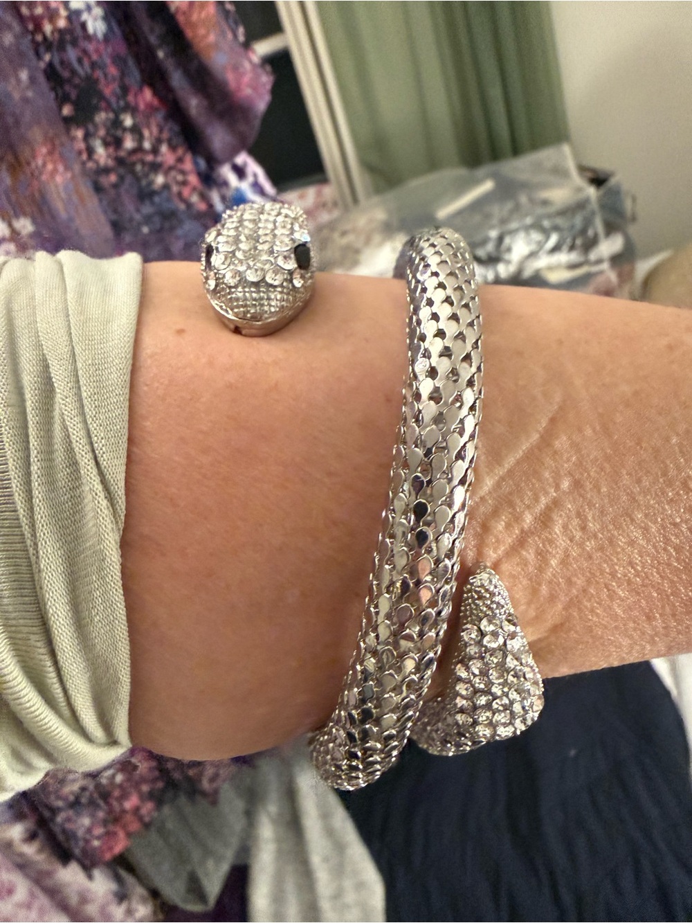 Rhinestone Snake Wrap Bracelet Silver Crystal Serpent Statement Cuff